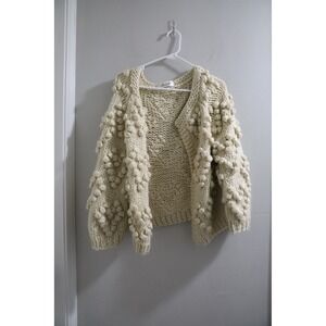 Chicwish Cream Bobble Knit Cardigan Sweater Cozy Chunky Oversized